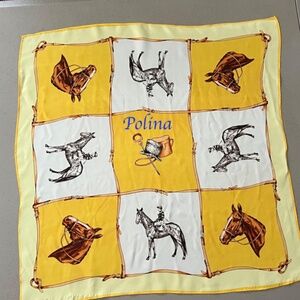 Vintage 70s Equestrian Jockey on Horse and Horse Print Scarf